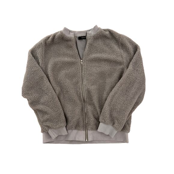 MIROL Women's Light Grey Sherpa Fleece Jacket Fuzzy Casual Zip Up Bomber Coat, L - Picture 2 of 8